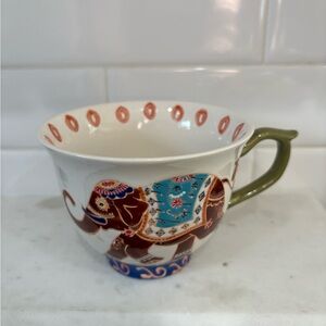 Dutch Wax Anthropologie Elephant Design Ceramic Mug with Green Handle